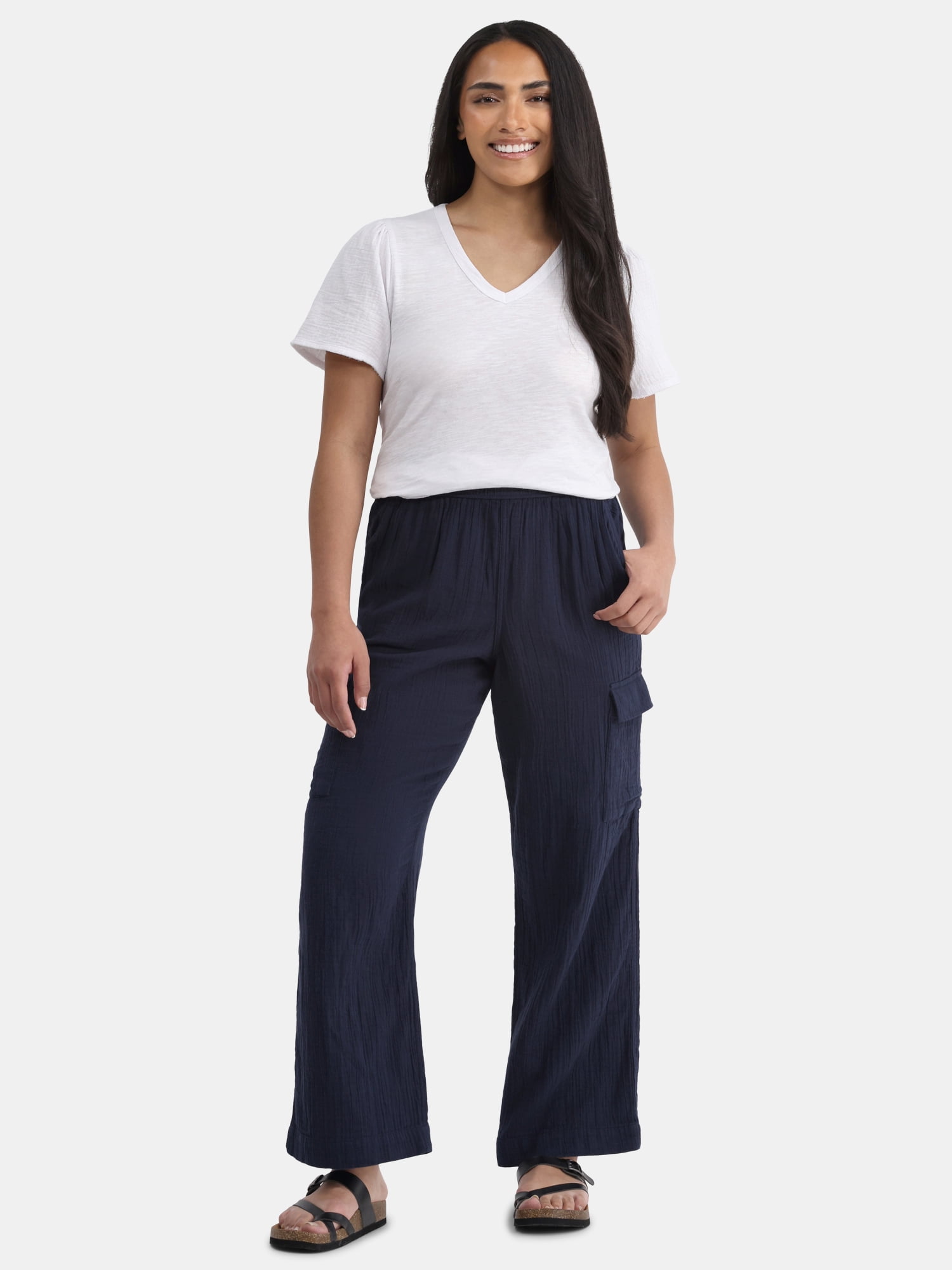 Time and Tru Women's and Women's Plus Cotton Double Cloth Cargo Pants, Sizes XS-4X
