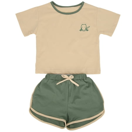 

Baby Toddler T-Shirt Pants Set Summer Simple Cute Girls Infant Skin-Friendly Clothes SuitGreen 90CM