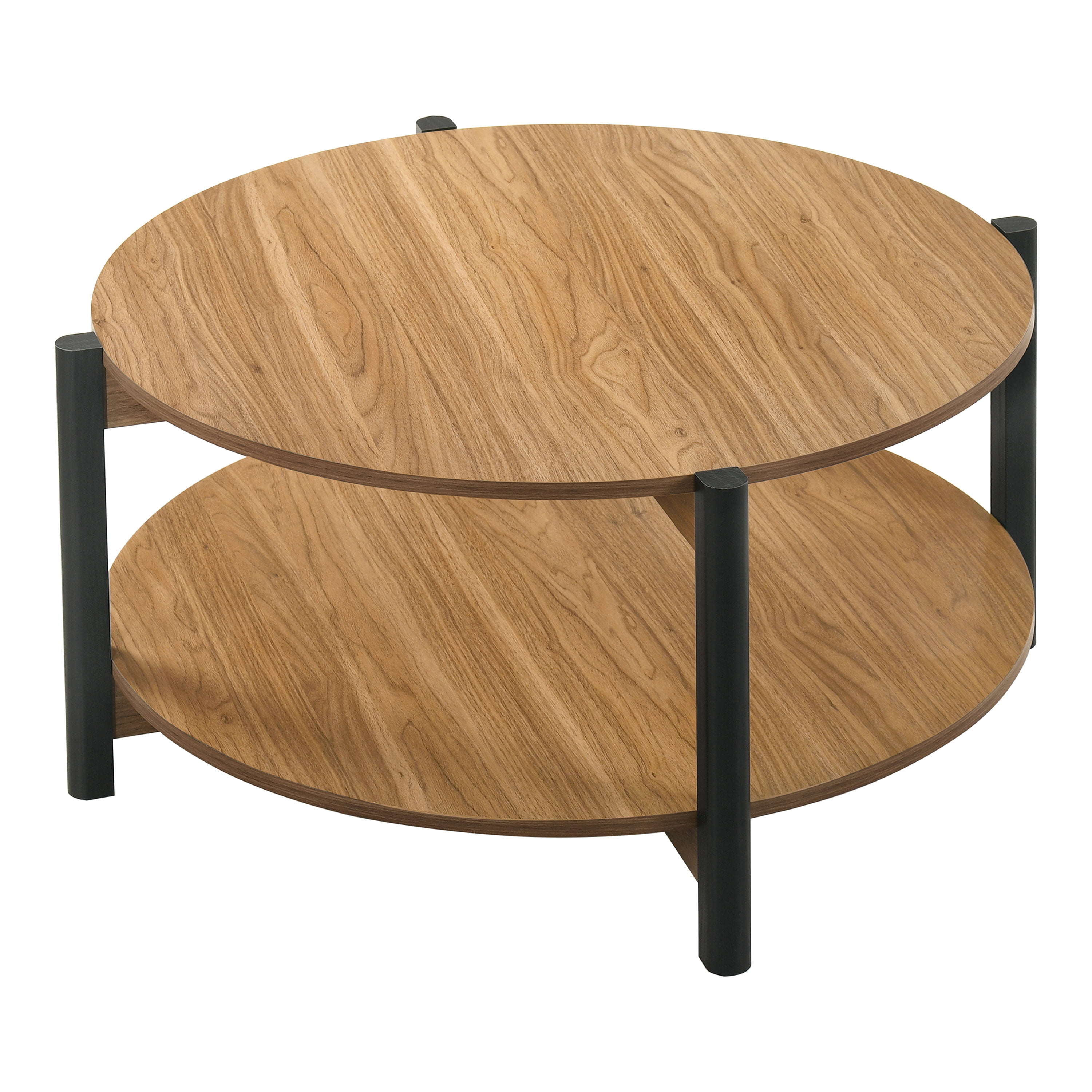 Furniture of America Afra Modern Wood Round Coffee Table with Open Bottom Shelf, Walnut
