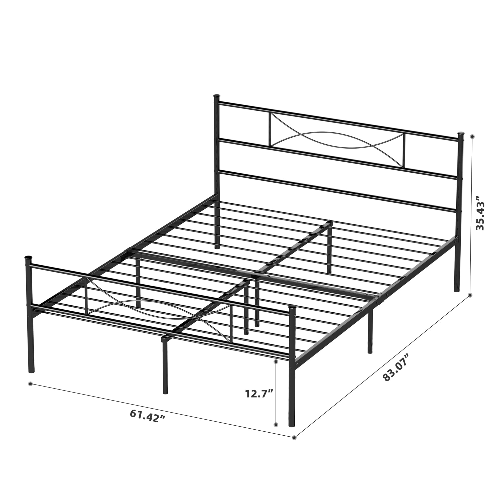 Yoneston Queen Size Metal Platform Bed Frame Bedroom Furniture with Headboard,Black