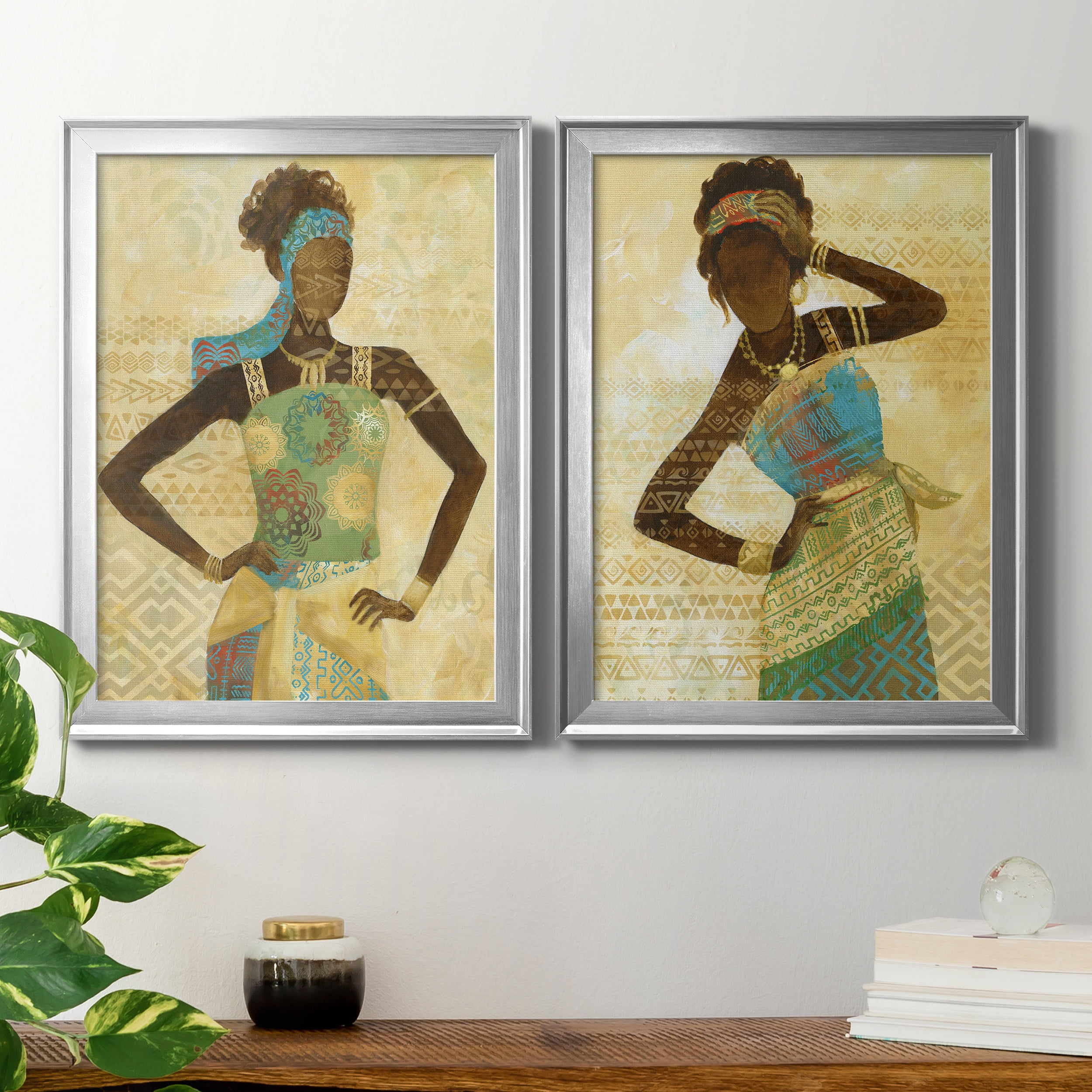 2 Piece Set Tribal Vision I Premium Framed Canvas - Ready to Hang - 18.5 x 24.5 Each - Silver Frame