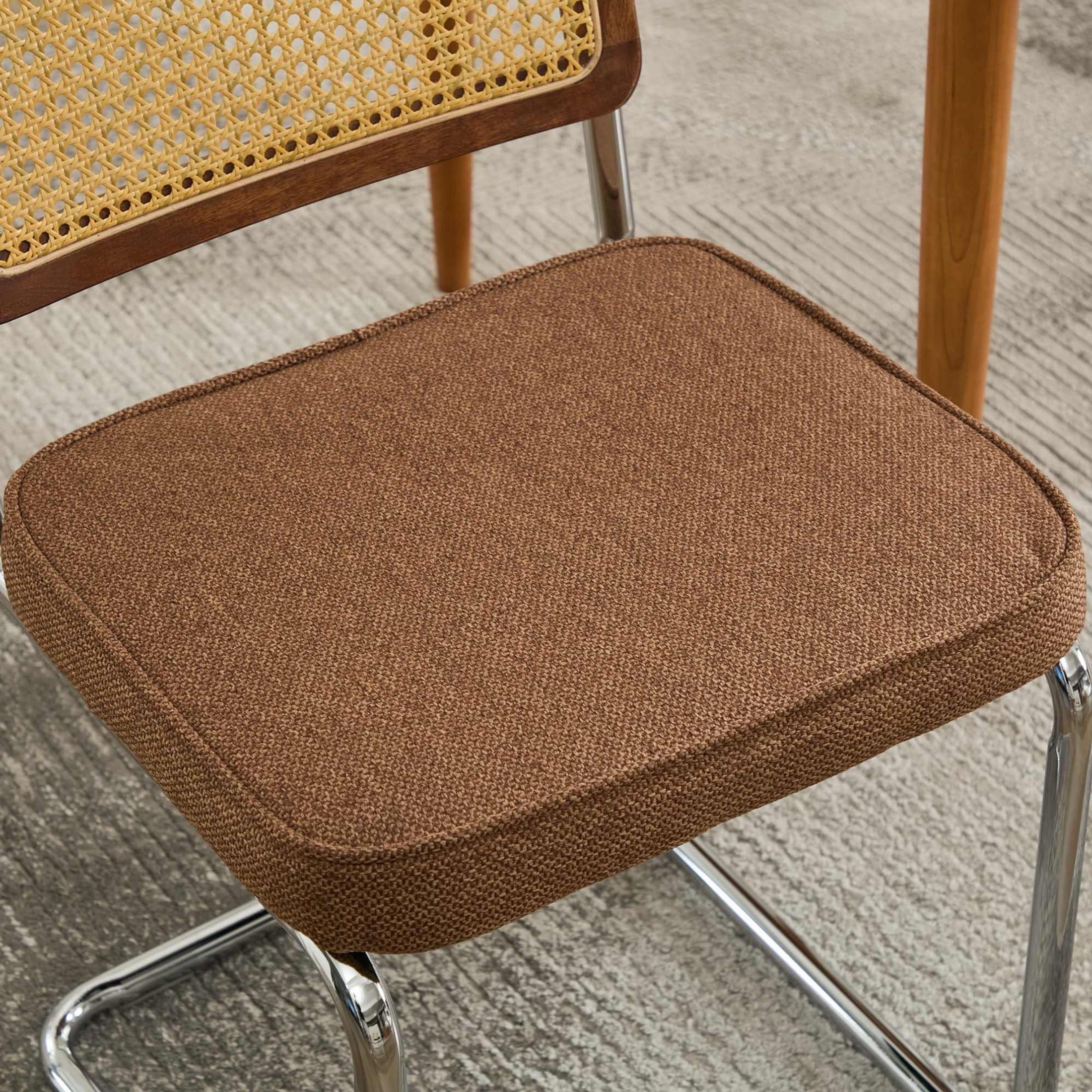 GDF Studio 23.2" Dining Chairs Set of 2 with Linen Upholstery, Natural Cane Back & Chrome Metal Base, Coffee