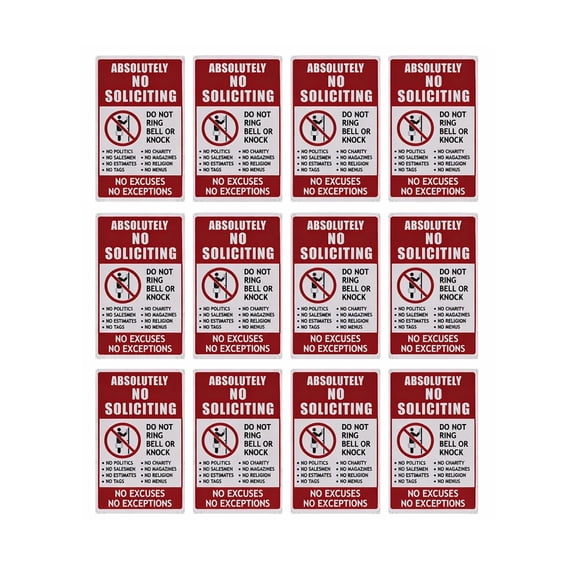 YEMNPIOS 12 Pack No Soliciting Signs, 3.74 x 5.51 Inch Do Not Knock or Ring Doorbell Sign for Front Door, Home, Garage