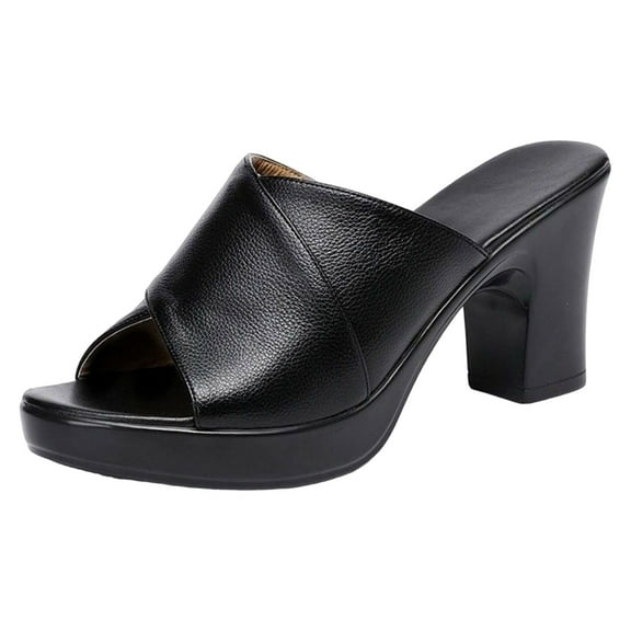 Mostsola Womens Heels Sandals Block High Heels Peep Toe Slip on Mules Summer Dressy Shoes