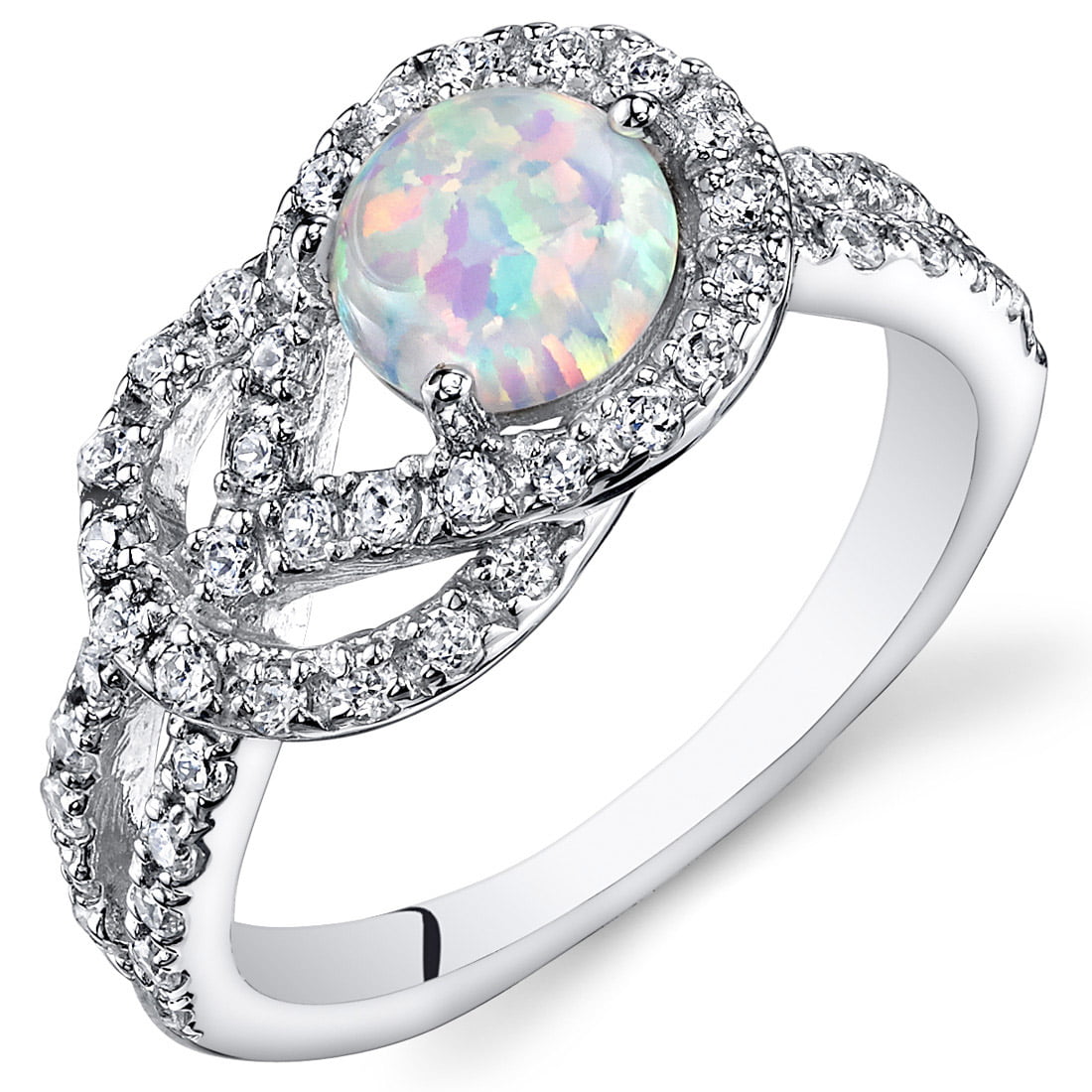 0.75 Created Opal Engagement Ring in Rhodium-Plated Sterling Silver ...