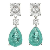 PYNZY Dangle Drop Earrings for Women Green Cubic Zirconia Jewelry with Teardrop Paraiba Plated White Gold