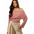 thumbnail image 4 of Women'S Off the Shoulder Striped Sweaters Oversized Long Sleeve Knit Pullover Tops Red S, 4 of 9