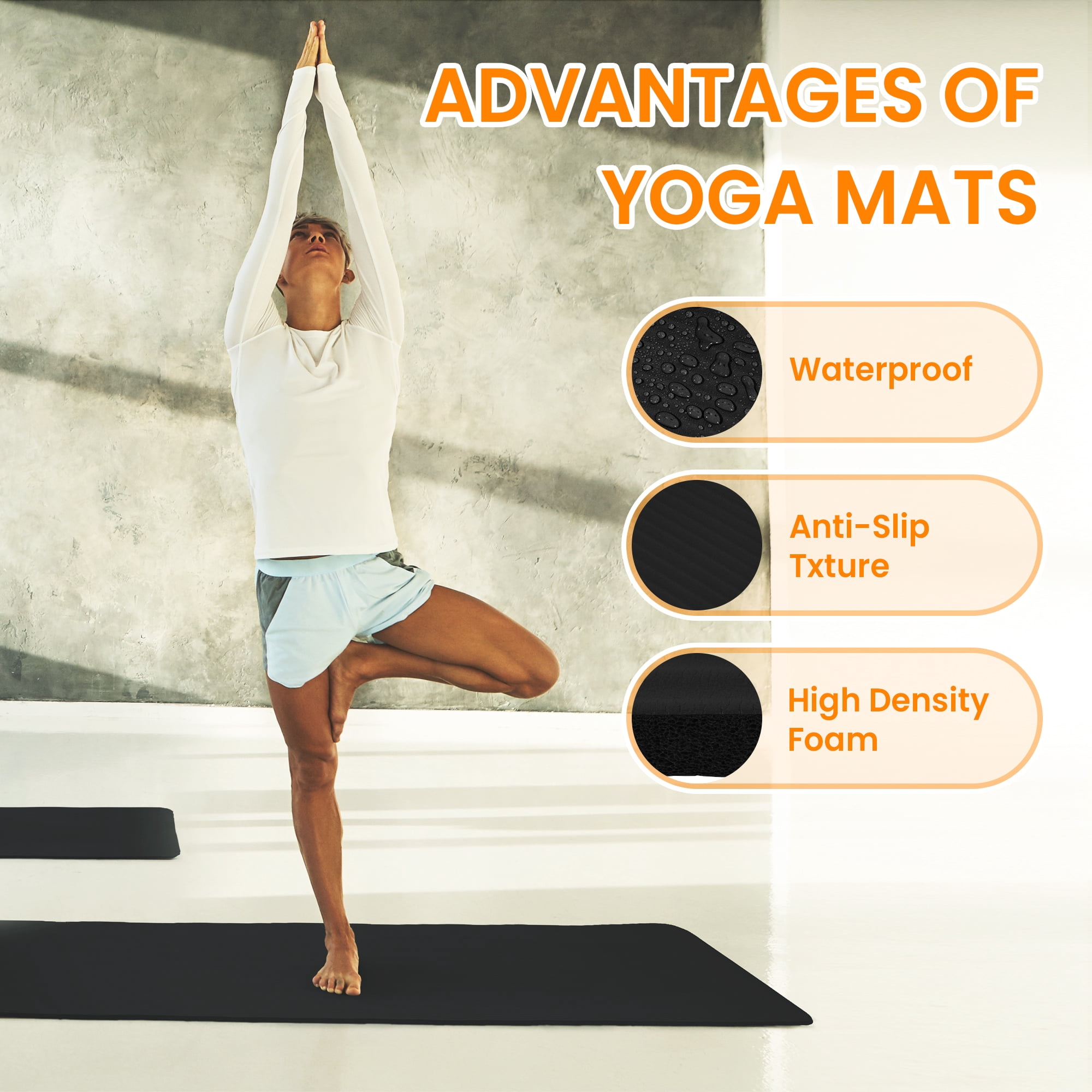 Signature Fitness 1/2-Inch Extra Thick Yoga Mat, 71"x24" Non-Slip Exercise Mat with Carry Strap, High-Density Foam for Home, Gym, and Travel