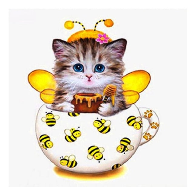 Gato de dibujos animados DIY 5D diamante pintura de decoración púrpura Amarillo Sunnimix Kit de pintura de diamantes
