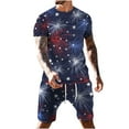 thumbnail image 2 of TIMIFIS Ensembles Courts pour Hommes 4 Juillet Tenues 2 Pcs Mode Été Survêtements Ensemble Décontracté Col Rond Imprimé Fête de l'Indépendance Chemisier à Manches Courtes et Shorts Pantalon Ensemble Deux Pièces, 2 of 5