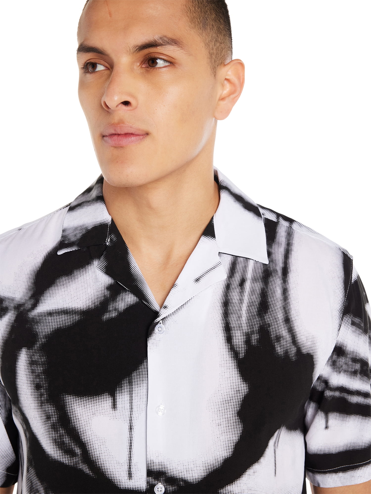 No Boundaries Men's Print Button Up Shirt with Short Sleeves, Sizes XS-3XL