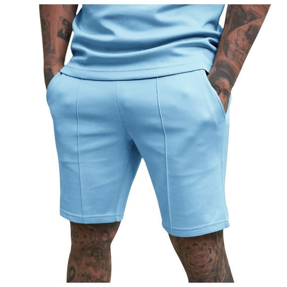 Shorts pour Hommes Décontractés Couleur Unie Pantalons D\'entraînement Physique Décontractés Vêtements de Travail Shorts pour Hommes Bleu Clair L