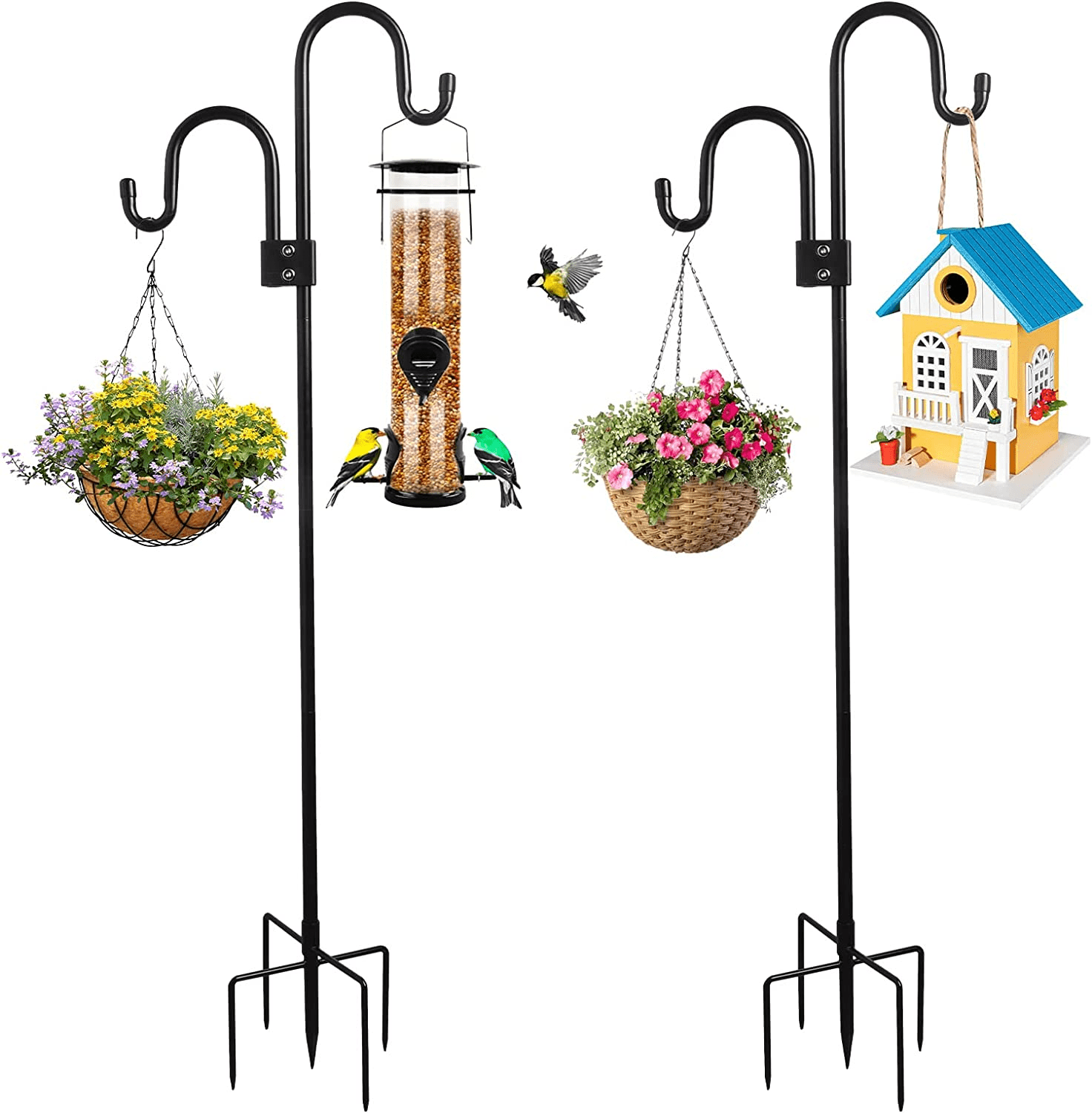 48" Tall Shepherd Hooks with 5Forked Base, Adjustable Heavy Duty Bird