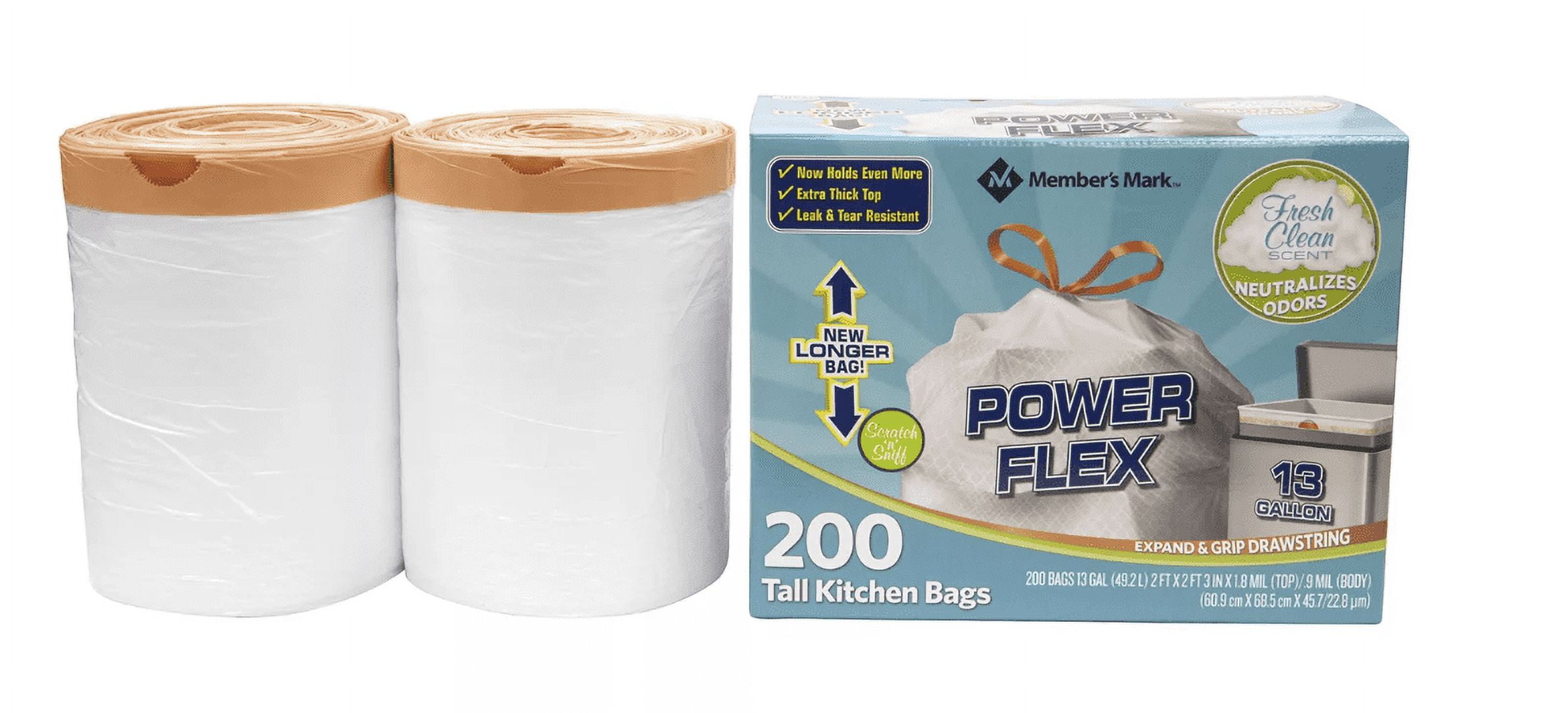  Member's Mark Power Flex Tall Kitchen Drawstring Bags, 200  Count : Health & Household