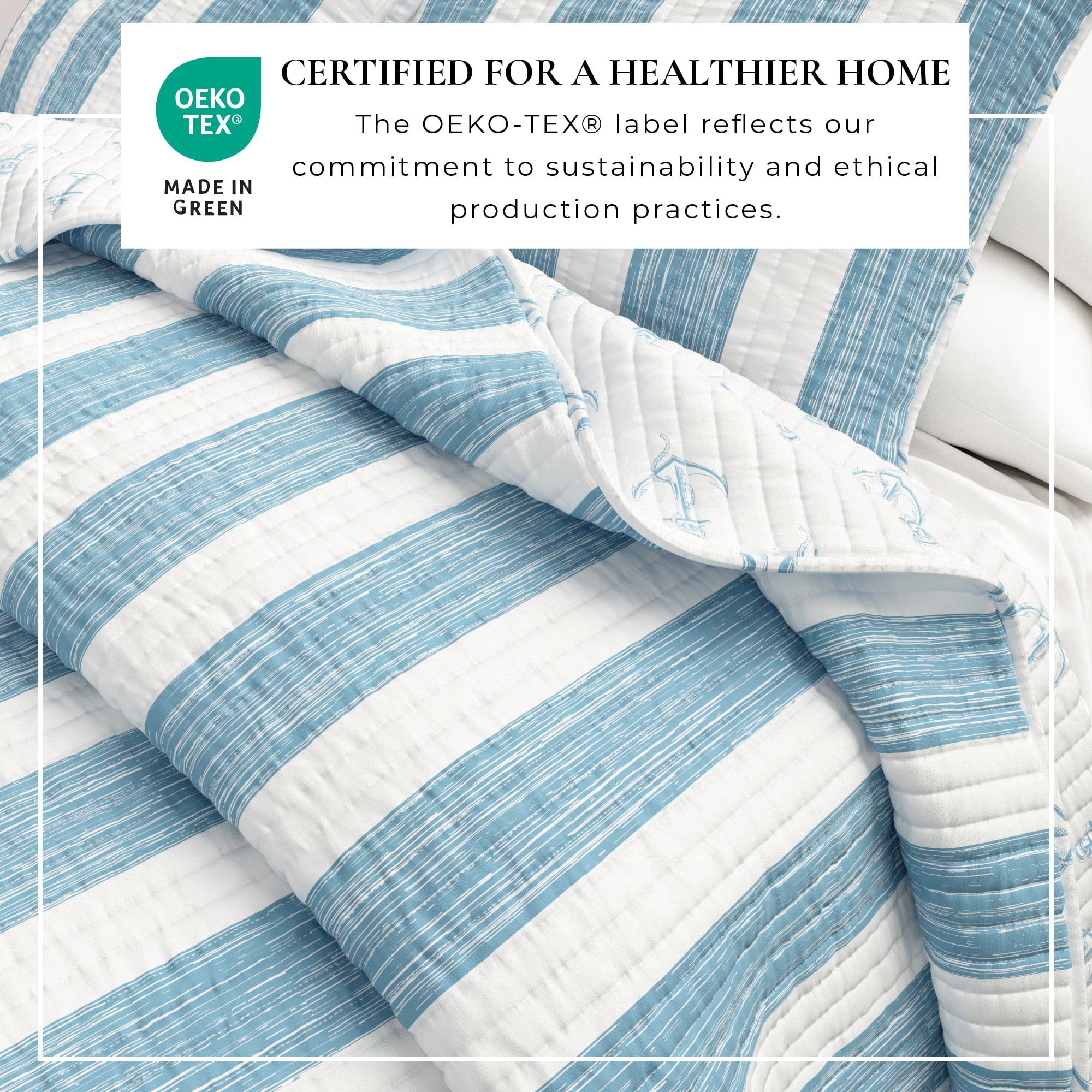 Great Bay Home Casco Bay Nautical Blue Striped Microfiber Quilt, Twin - Reversible (2 Count)