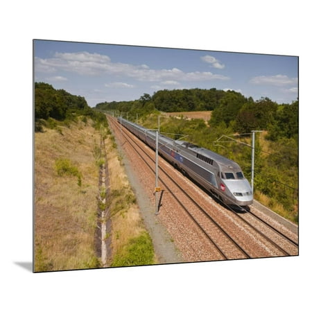 A Tgv Train Speeds Through the French Countryside Near to Tours, Indre-Et-Loire, Centre, France, Eu Wood Mounted Print Wall Art By Julian