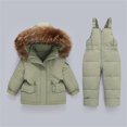 thumbnail image 2 of GiLiling Baby Winter Snowsuit Set - Faux Fur Hooded Puffer Jacket and Ski Bib Pants, 2 Piece Outfit (Green, 6-12 Months), 2 of 7