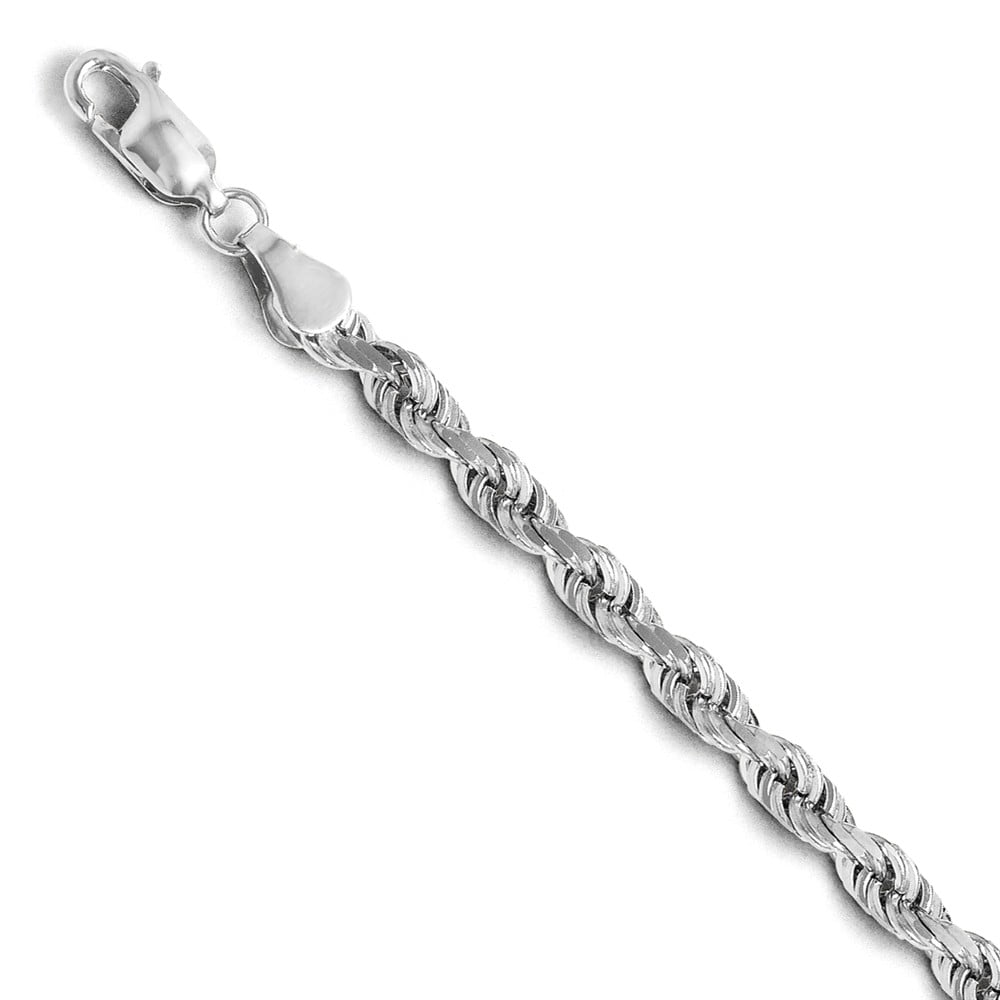 Solid 14k White Gold 1.8mm Diamond-Cut Rope with Secure Lobster Lock Clasp 