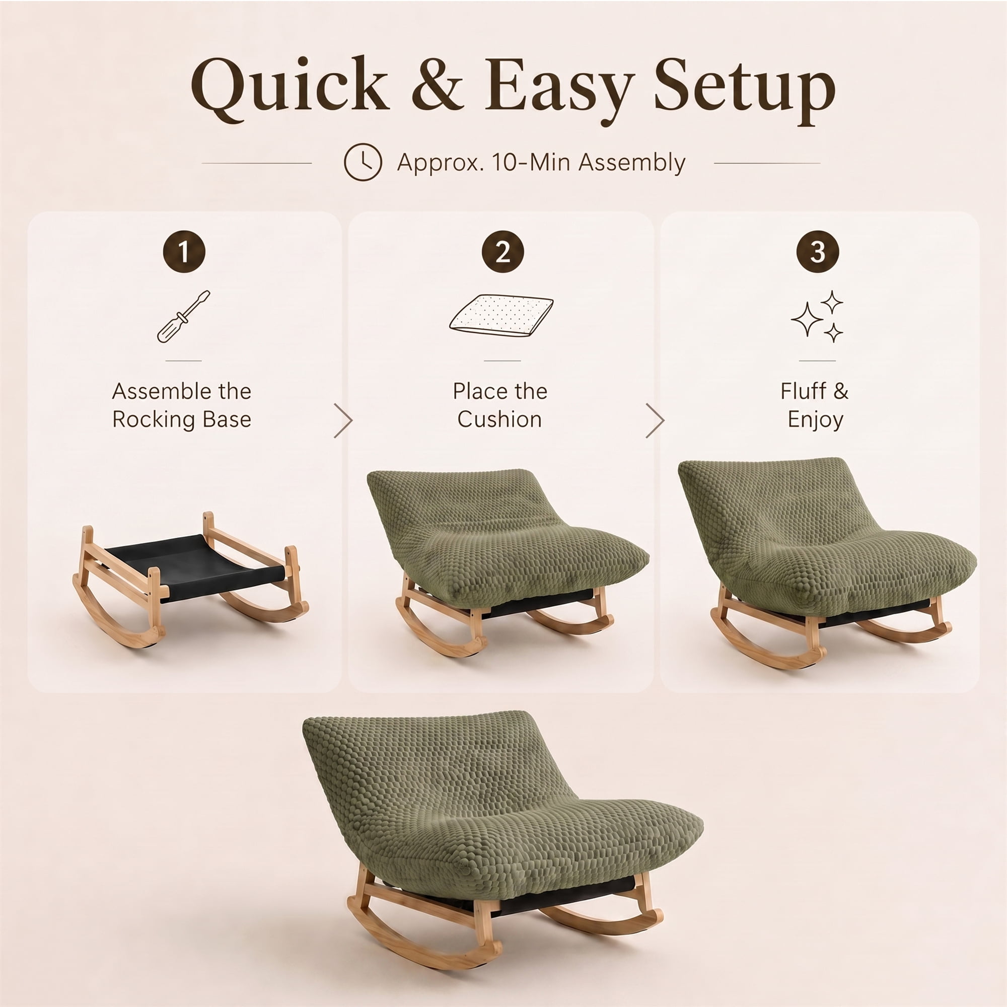 Aukfa 41" Oversized Wooden Rock & Chaise Lounge, 3 in 1 Convertible Glider Sofa Chair for Living Room Bedroom, Plush Cushion, Corduroy, Green