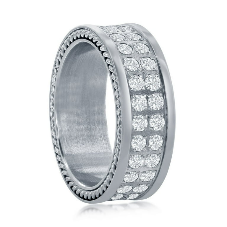Stainless Steel Double Row CZ Polished Eternity Band 13 2 Tone