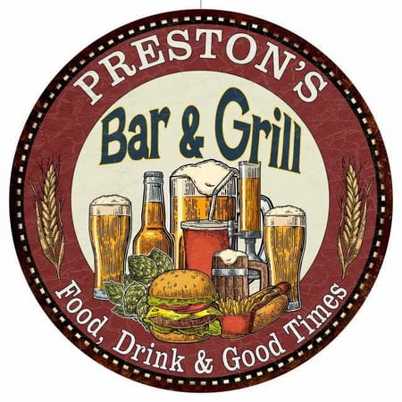 PRESTON S Bar and Grill 12 Round Metal Sign Kitchen Wall Decor 200120020427