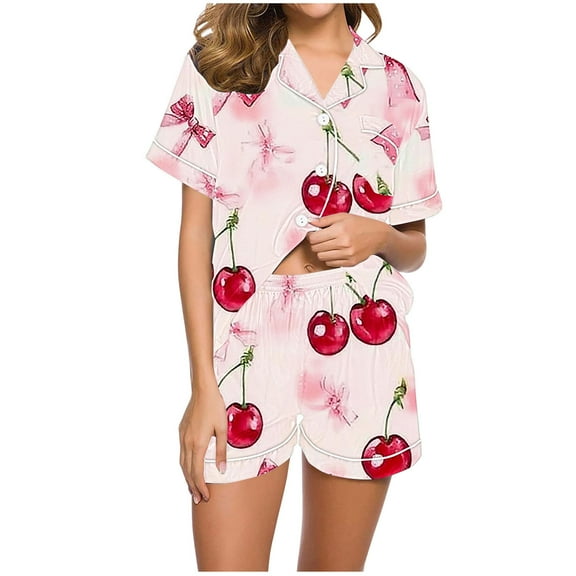Women Valentines Day Pajamas Set Short Sleeve Button Shirt and Shorts Matching Sets 2 Piece Loungewear Womens Pajama Sets Sale