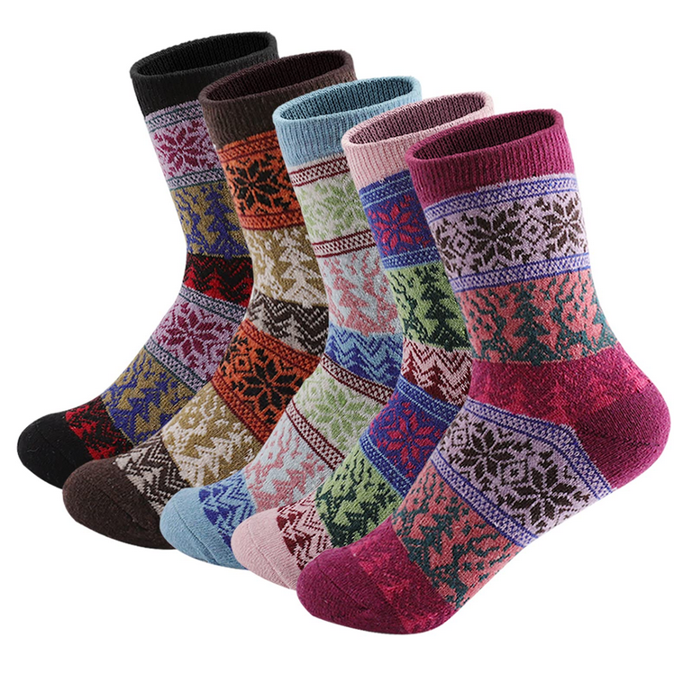 JINDUN 5 Pairs Wool Socks - Wool Socks for Women Crew Socks for