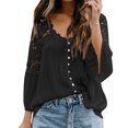 thumbnail image 4 of Camisa de encaje para mujer Blusa de manga larga transpirable de color sólido para verano y primavera, 4 of 6