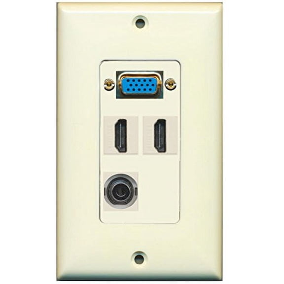 RiteAV - 1 x SVGA 2 x HDMI and 1 x 3.5mm Audio Port Wall Plate - Light Almond