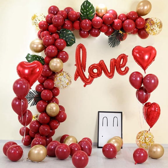 Yansion Valentine's Day Decorations Red Gold Heart Balloon Arch Kit
