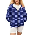 thumbnail image 6 of Women's Polka Dot Print Zip Up Drawstring Hooded Sweatshirt with Pockets, Long Sleeve Casual Comfortable Fashion Top for Autumn Winter Daily Wear, Beach Outings and All Season Blue L, 6 of 7