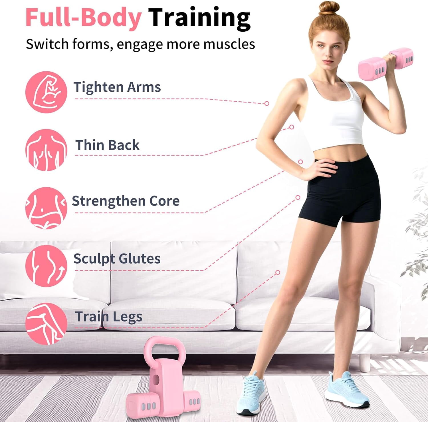 Adjustable Dumbbells Set with Kettlebell Form, 4 Levels Weight Options from 2.2 to 5.5lb Each for Home Gym Training