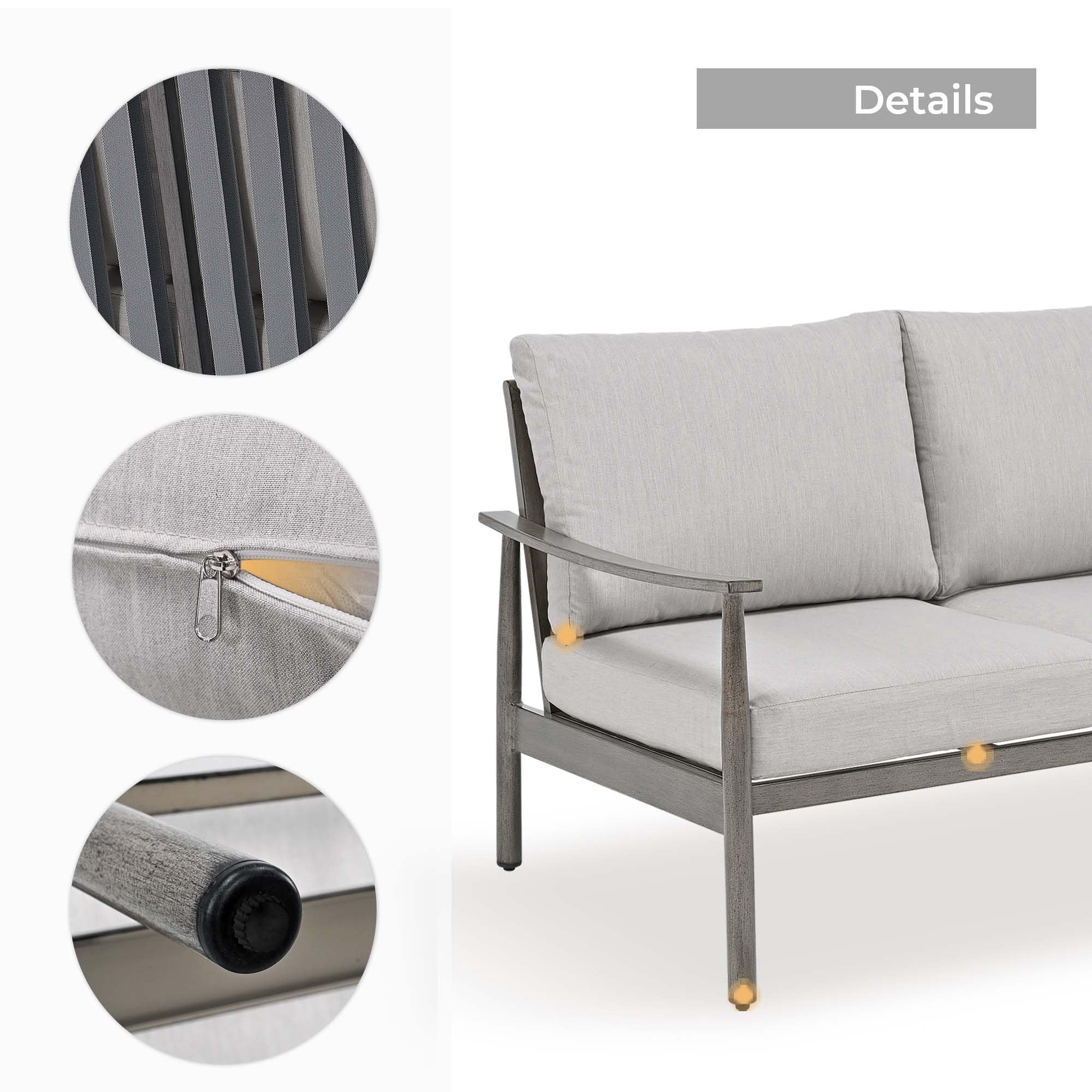 Patio Sofa 3 Seater Outdoor Aluminum Couch with Rope Backrest Thick Cushion All Weather Patio Furniture for Deck Backyard Porch, Gray