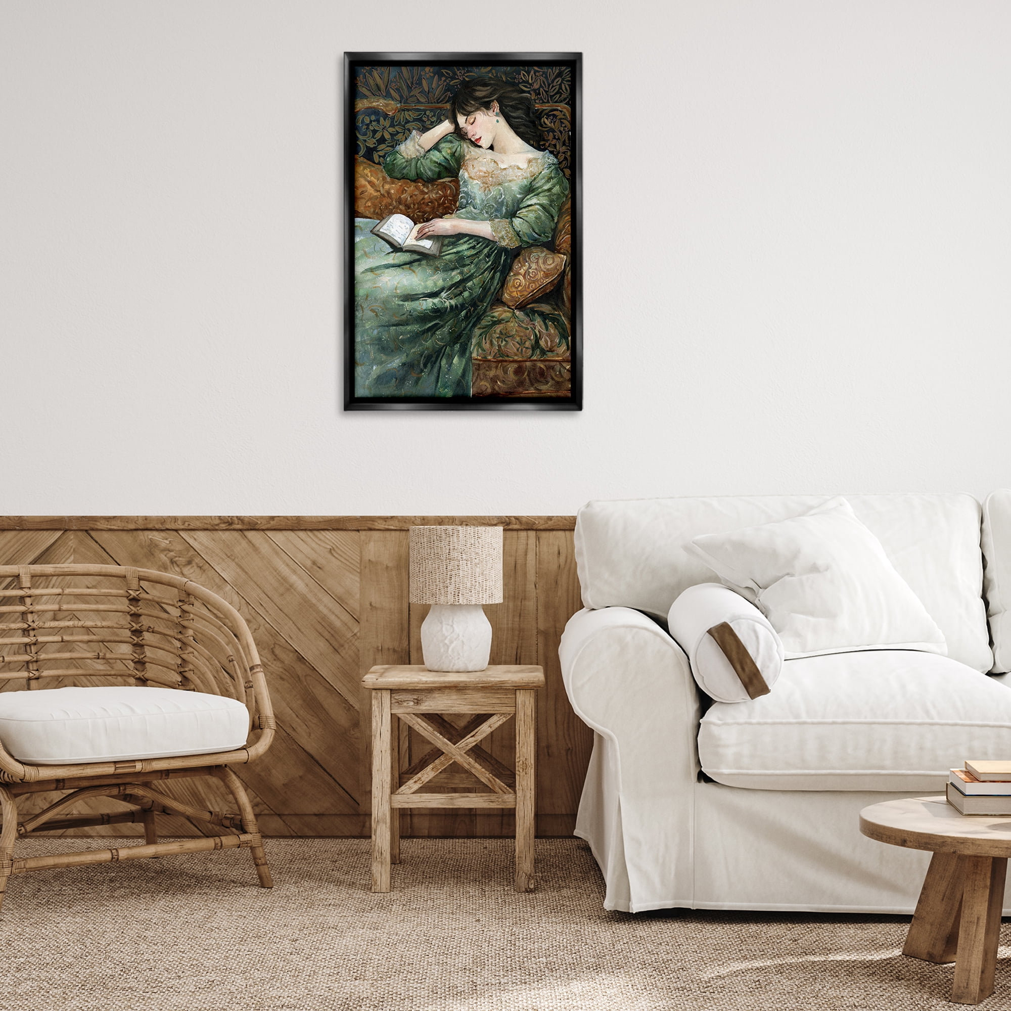 Stupell Industries Woman in Ornate Gown People Painting Black Floater Framed Canvas Art Print Wall Art, 21 x 31