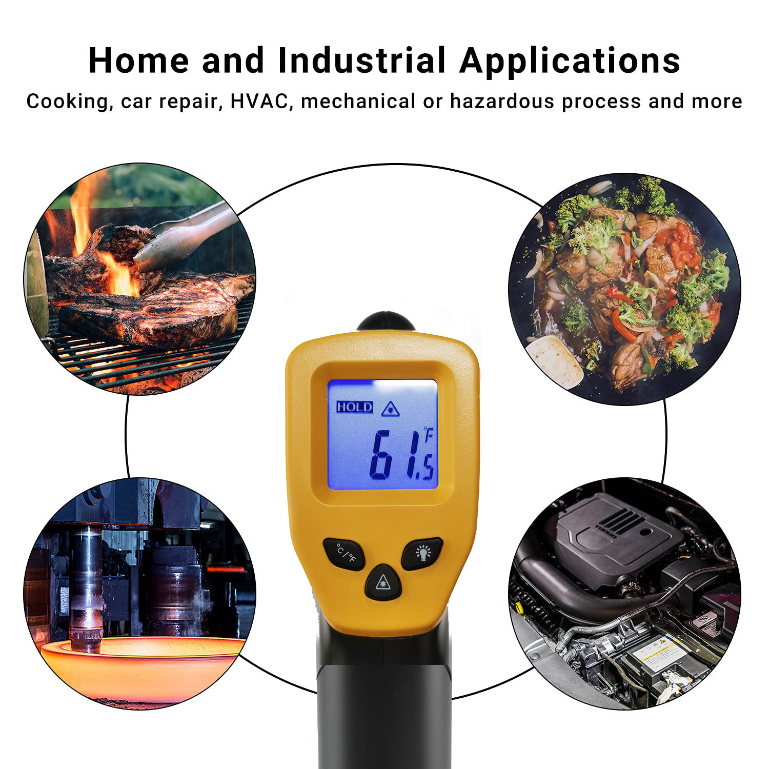 Digital Laser Infrared Thermometer Temperature Gun(No for Human) Measurement IR Point Industrial Non-Contact -58℉~ 716℉ (-50℃ ~ 380℃)