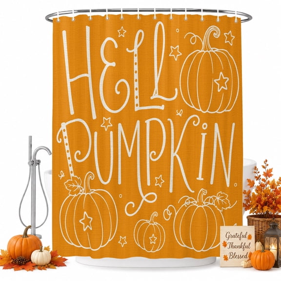 Shower Curtains for Bathroom-36"x72",Hello Pumpkin Autumn Plant Waterproof Bath Curtain Grommet Shower Curtain Set with Hooks