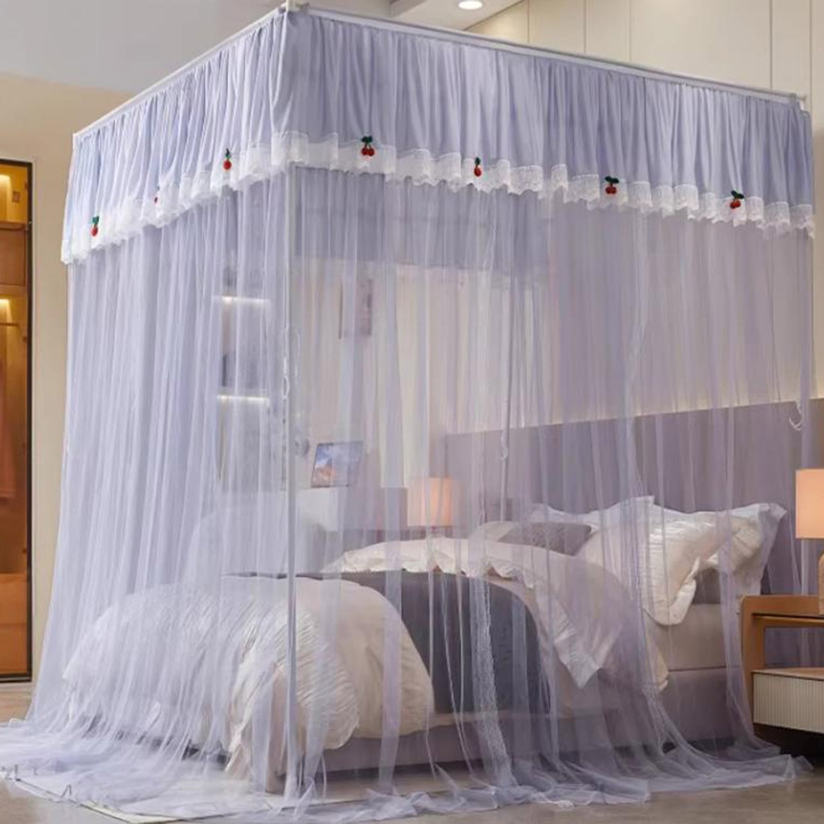 Bed Curtain Mosquito Net for Bedroom Decorative,Canopy Netting Bed Curtain,Breathable Mesh, 3 Side Openings for Girls' Adult Bedroom Decor