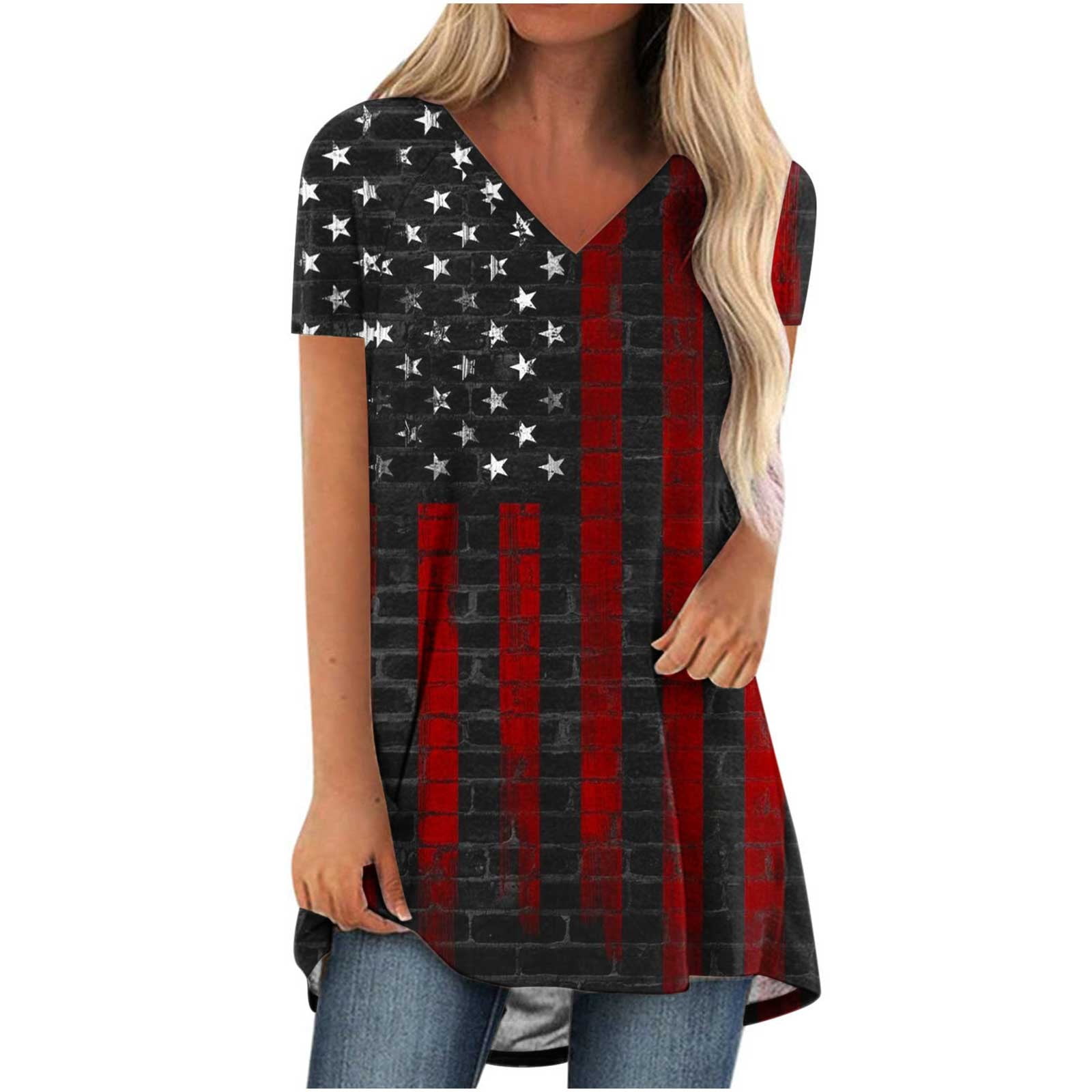 VEKDONE Plus Size American Flag Shirts for Women 4th of July Tunic Top ...