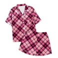 thumbnail image 1 of MIASHUI Pyjama à Manches Courtes pour Filles Ensemble Deux Pièces à Carreaux, Rose, 3-4 Ans, 1 of 4