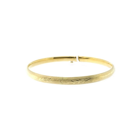 10k Yellow Gold 5mm Matte and Polished Diamond Cut Flower Bangle Bracelet, 7"