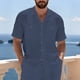 thumbnail image 1 of Ceisia Men's Relaxed Fit Short Sleeve Cuban Collar Cotton Linen Blend Shirt with Dual Chest Pockets Navy M Gifts, 1 of 9