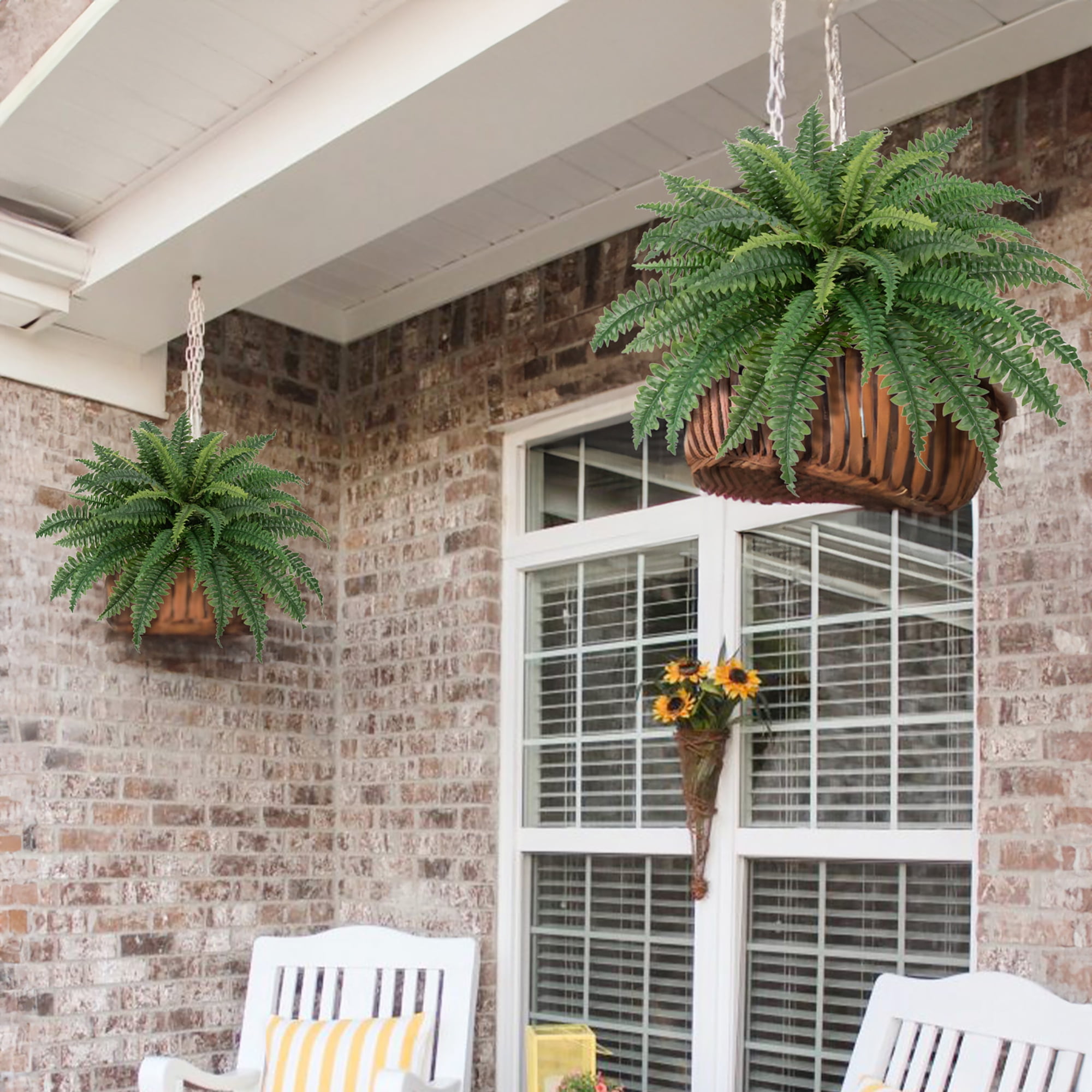 Ferns Artificial Plants Large Fake Ferns 29.5" Dia.Boston Fern Fake Plants Potted Hanging Shrubs for Home Garden Porch Farmhouse Decor