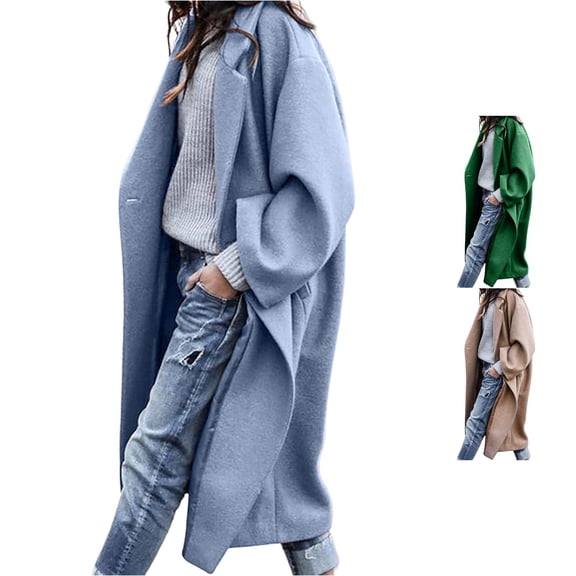 Unir Women Oversized Lapel Open Front Long Wool Blend Coat Reinforced Stitching Resistant Loose Wide Sleeve Winter Outerwear 1pc S-XXXL True To Size Plus Size Friendly