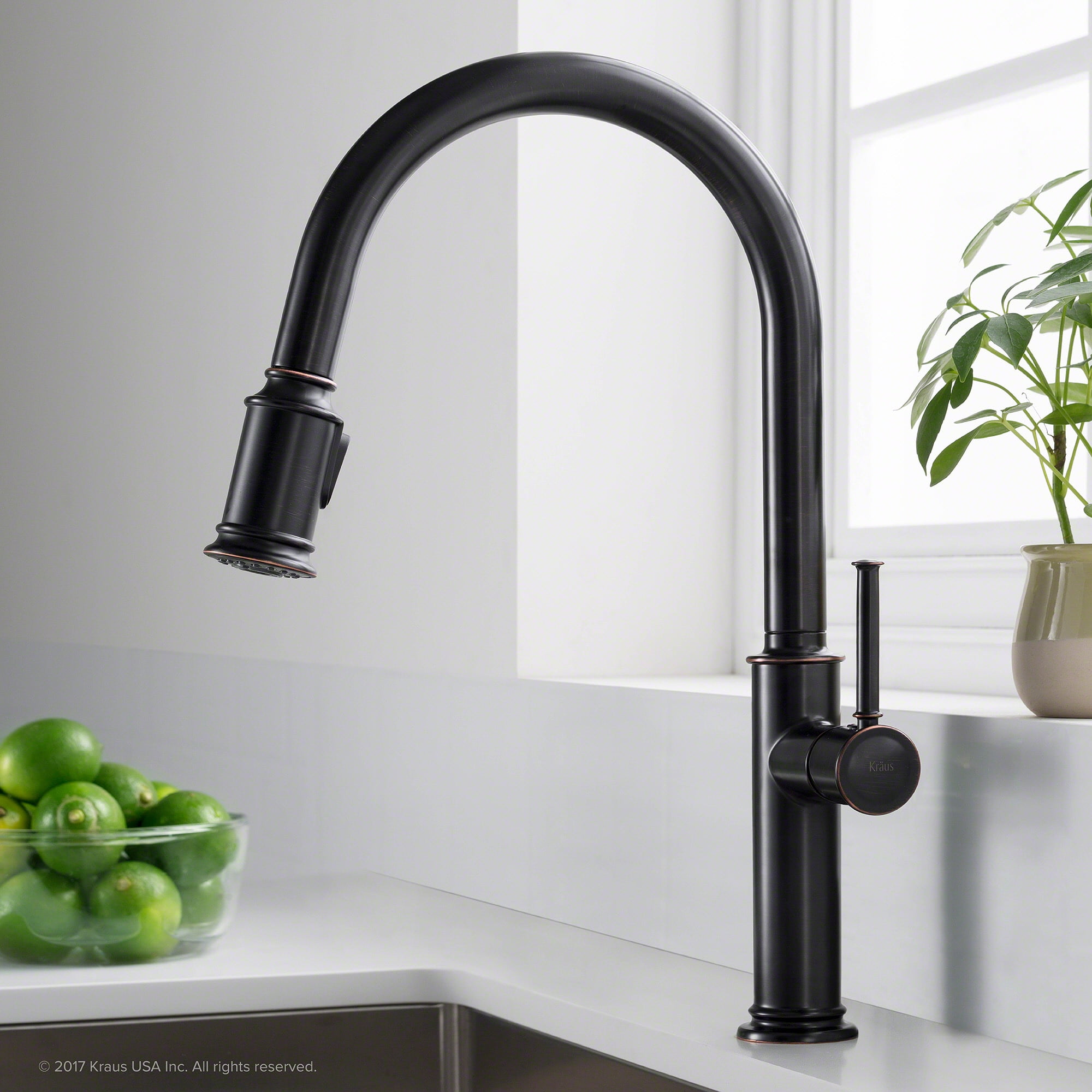 KRAUS Sellette Single Handle Pull Down Kitchen Faucet and Deck Plate in Oil Rubbed Bronze Finish