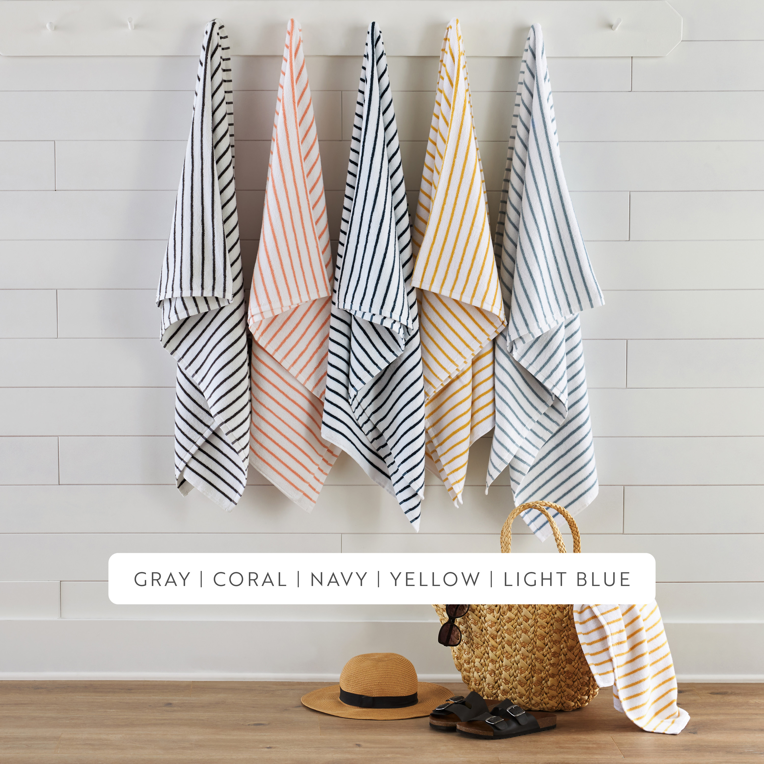 Noble Linens 2 pack Striped Cotton Cabana Beach and Pool Towels