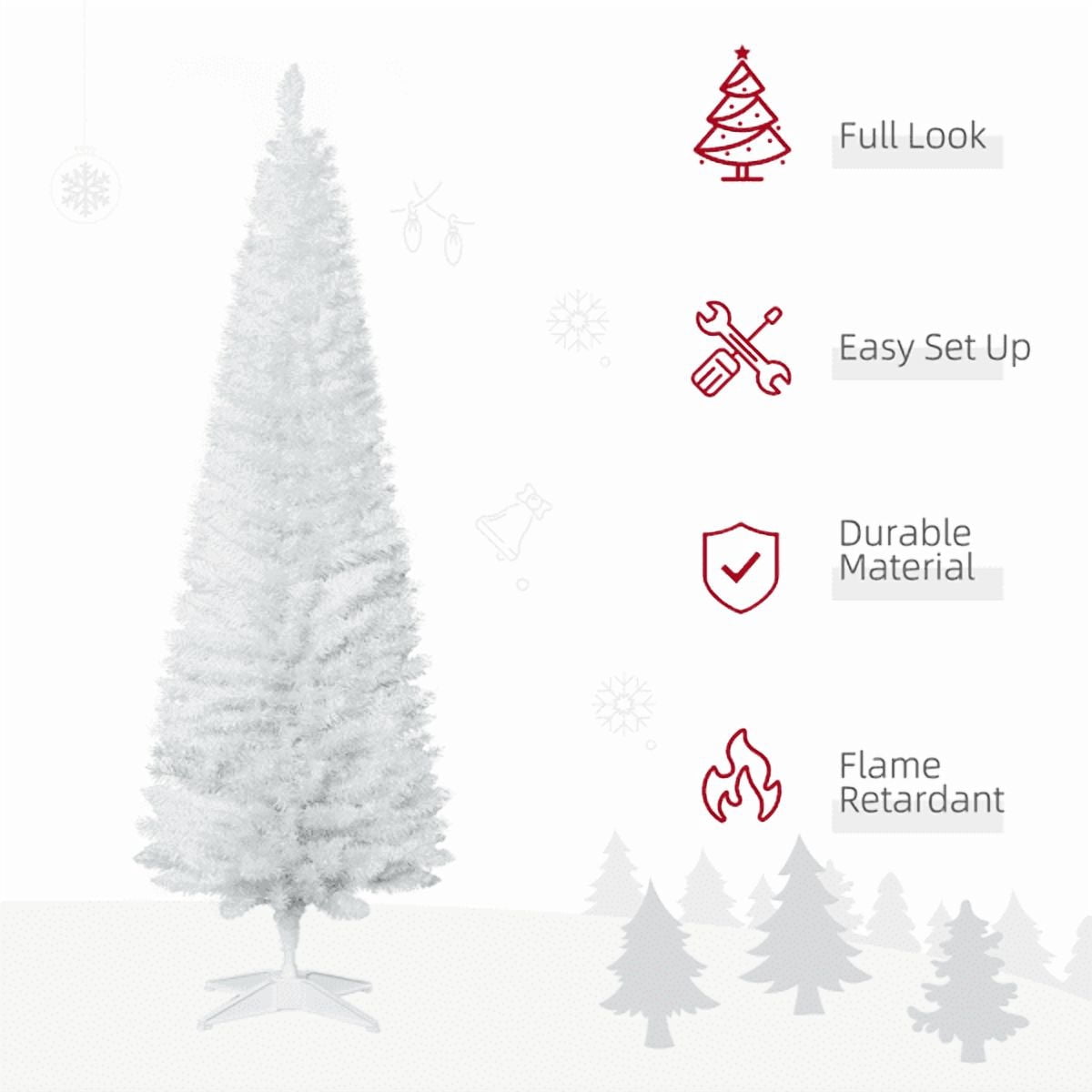 6FT Slim Pencil Christmas Tree - 390 Full Plastic Branches, White Artificial Tree, Detachable Sturdy Plastic Base, Space-Saving Holiday Decor for Home/Apartment/Office