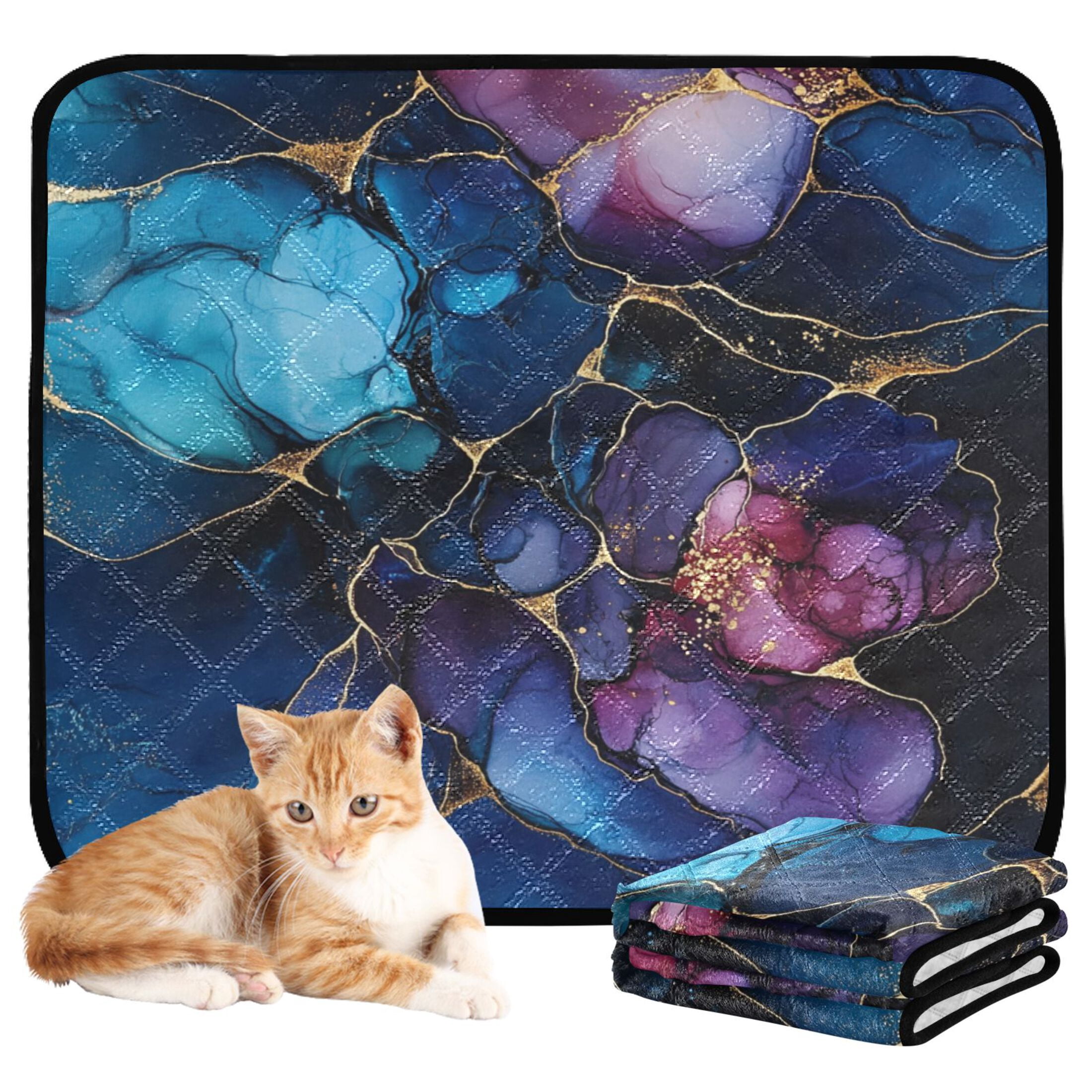 Qxltty Gilt Blue Marbles Cat litter Pads Pet Set of 2 Diaper Mats Center Anti-leakage Layer Absorbent Soft and Comfortable
