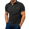 thumbnail image 3 of Mens Polos Shirt Short Sleeve Quarter Button Up Polo Tees Basic Black TShirt for Men, 3 of 4