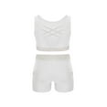 thumbnail image 2 of TiaoBug Kids Girls 2 Piece Gymnastics Dance Outfit Cheerleading Crisscross Back Crop Top with Shorts Set White 8, 2 of 5