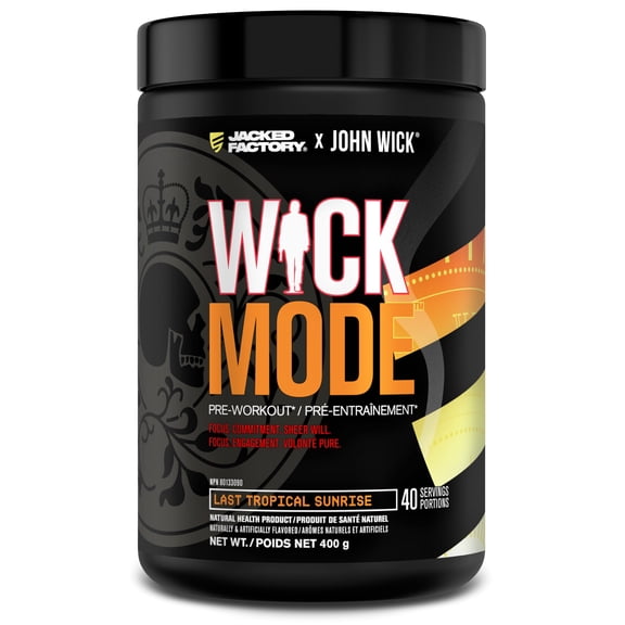 Jacked Factory X John Wick - Wick Mode Pre Workout Powder - Intense Energy, Battle-Ready Focus, Unstoppable Commitment, and Sheer Will - 40 Servings, Last Tropical Sunrise